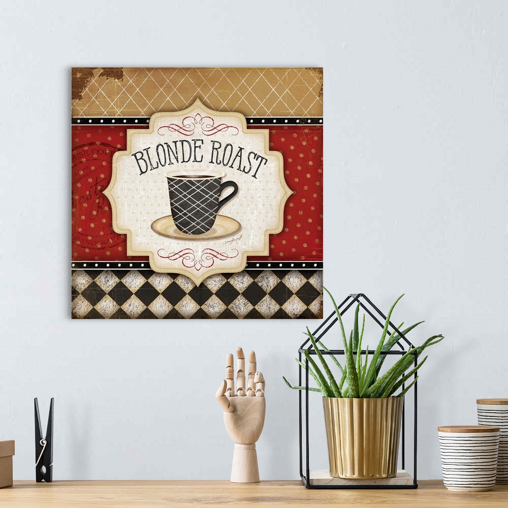 A bohemian room featuring Decorative cafe themed artwork using rich colors and patterns.