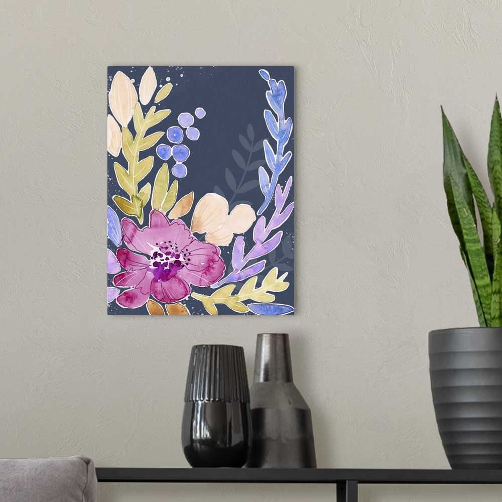 A modern room featuring A lushly rendered floral spray adds a colorful pop to any decor!