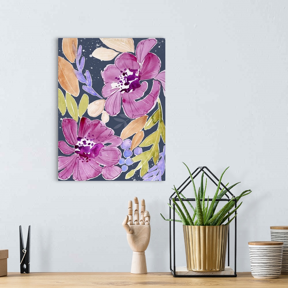 A bohemian room featuring A lushly rendered floral spray adds a colorful pop to any decor!