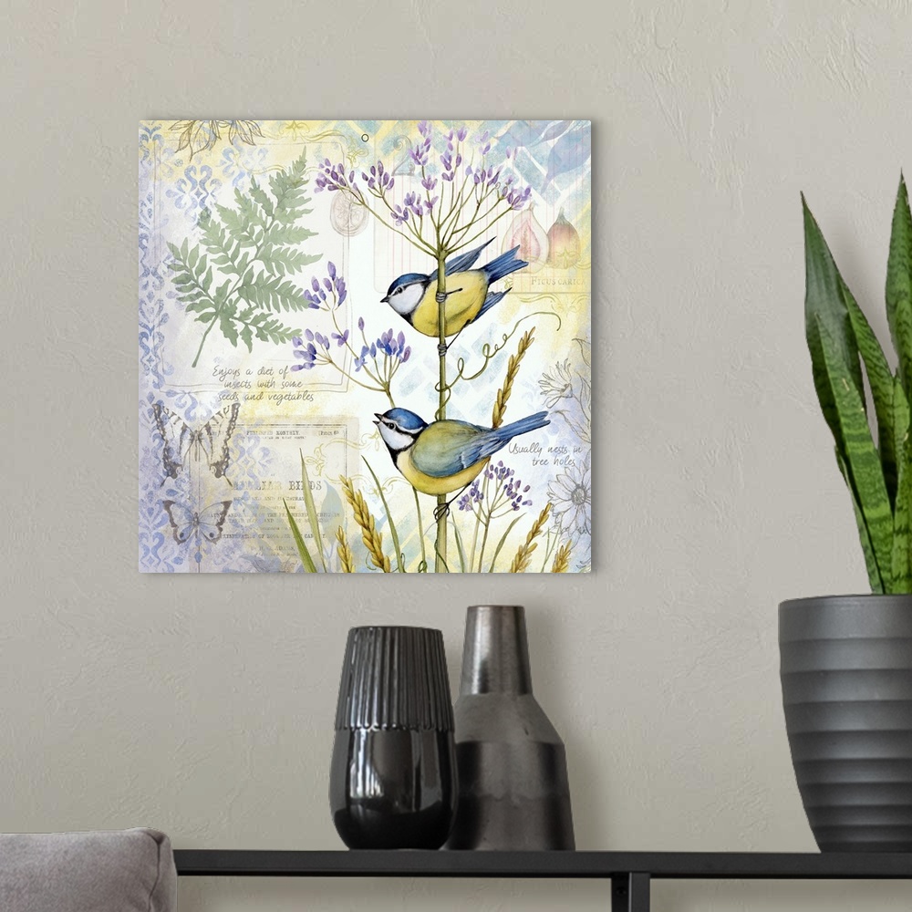 A modern room featuring Botanical bird scene brinks the beauty of nature into your home decor.
