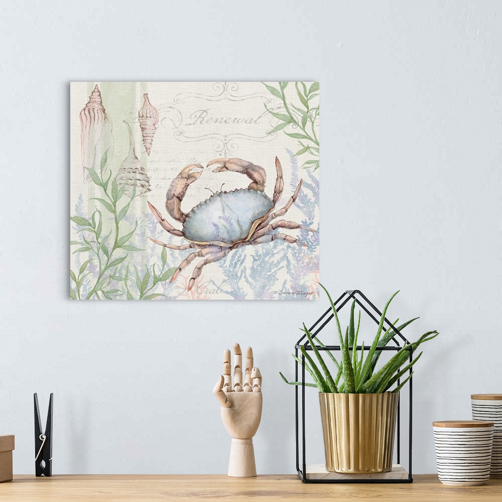 A bohemian room featuring This blue crab scene brings the coast into your home.