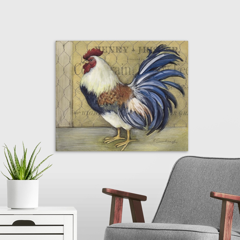 A modern room featuring Sophisticated country rooster adds warmth to dining room, kitchen and more.