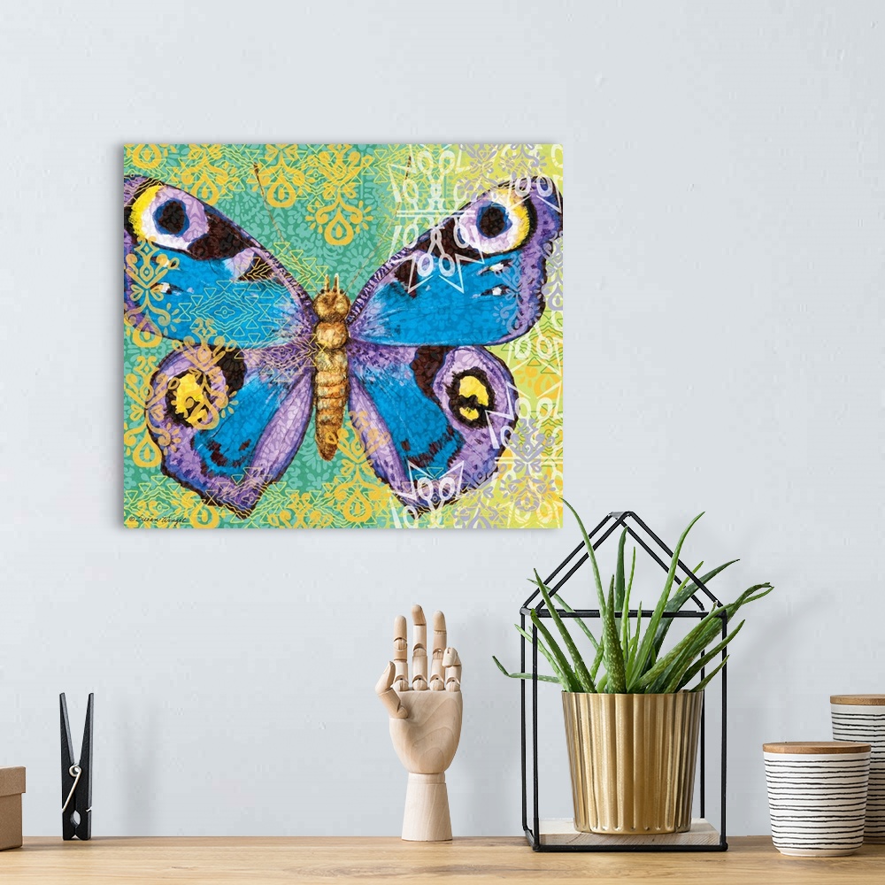 A bohemian room featuring This big, bold and bright butterfly makes a statement!