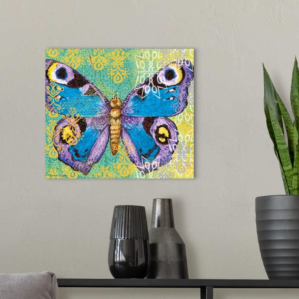 A modern room featuring This big, bold and bright butterfly makes a statement!