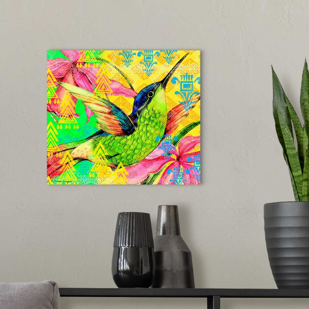 A modern room featuring This big, bold and bright hummingbird makes a statement!