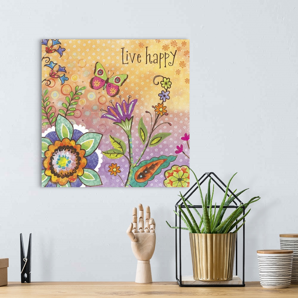 A bohemian room featuring Whimsical, colorful and inspirational wall decor.