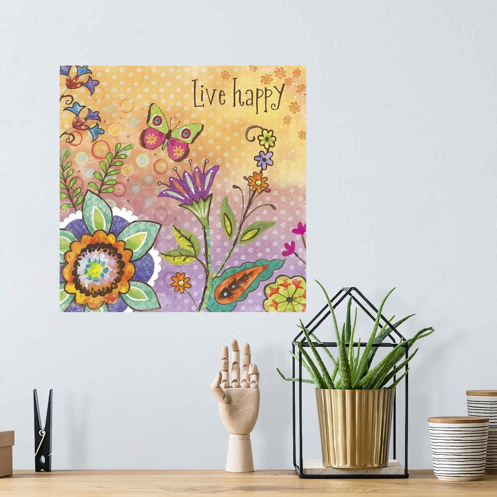 A bohemian room featuring Whimsical, colorful and inspirational wall decor.