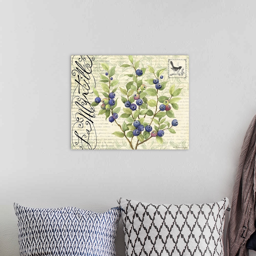 A bohemian room featuring Elegant botanical fruit art perfect for kitchen, dining room, home decor