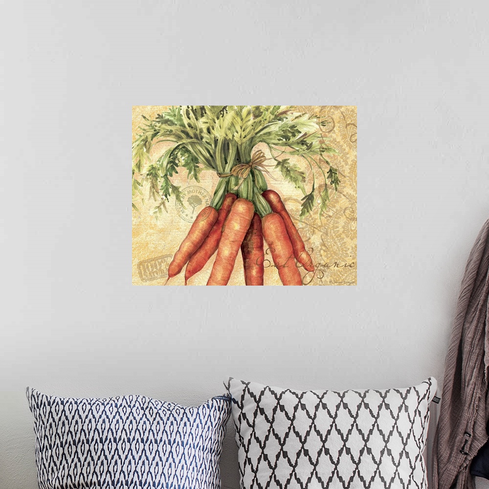 A bohemian room featuring Elegant botanical vegetable  art perfect for kitchen, dining room, home decor