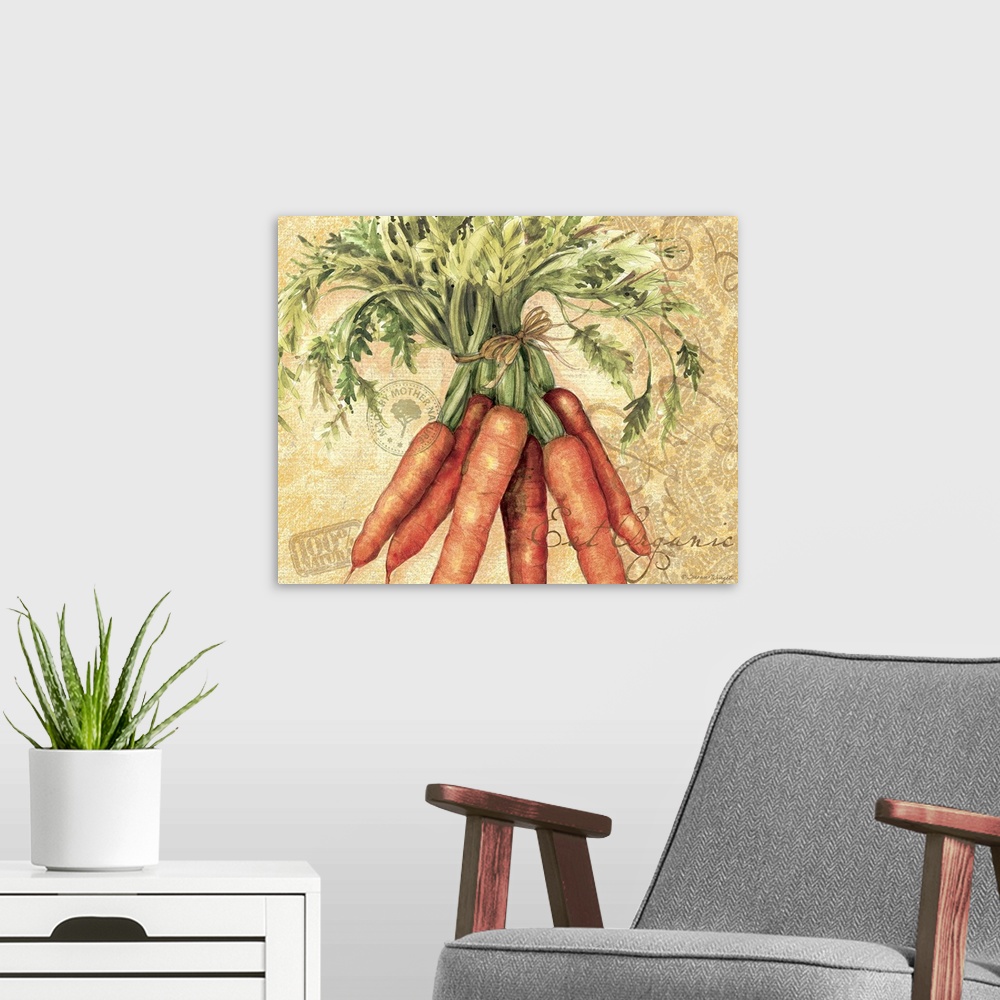 A modern room featuring Elegant botanical vegetable  art perfect for kitchen, dining room, home decor