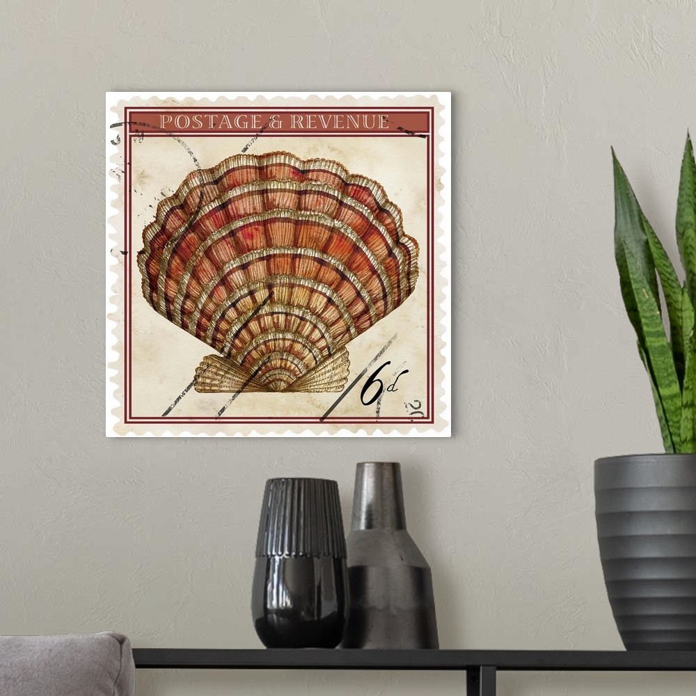 A modern room featuring Botanical shell stamp art perfect for den, study, home decor