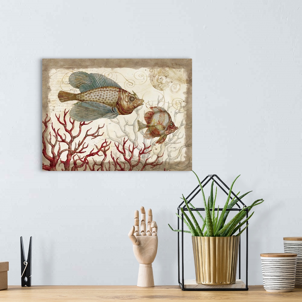 A bohemian room featuring Botanical fish art perfect for den, study, home decor