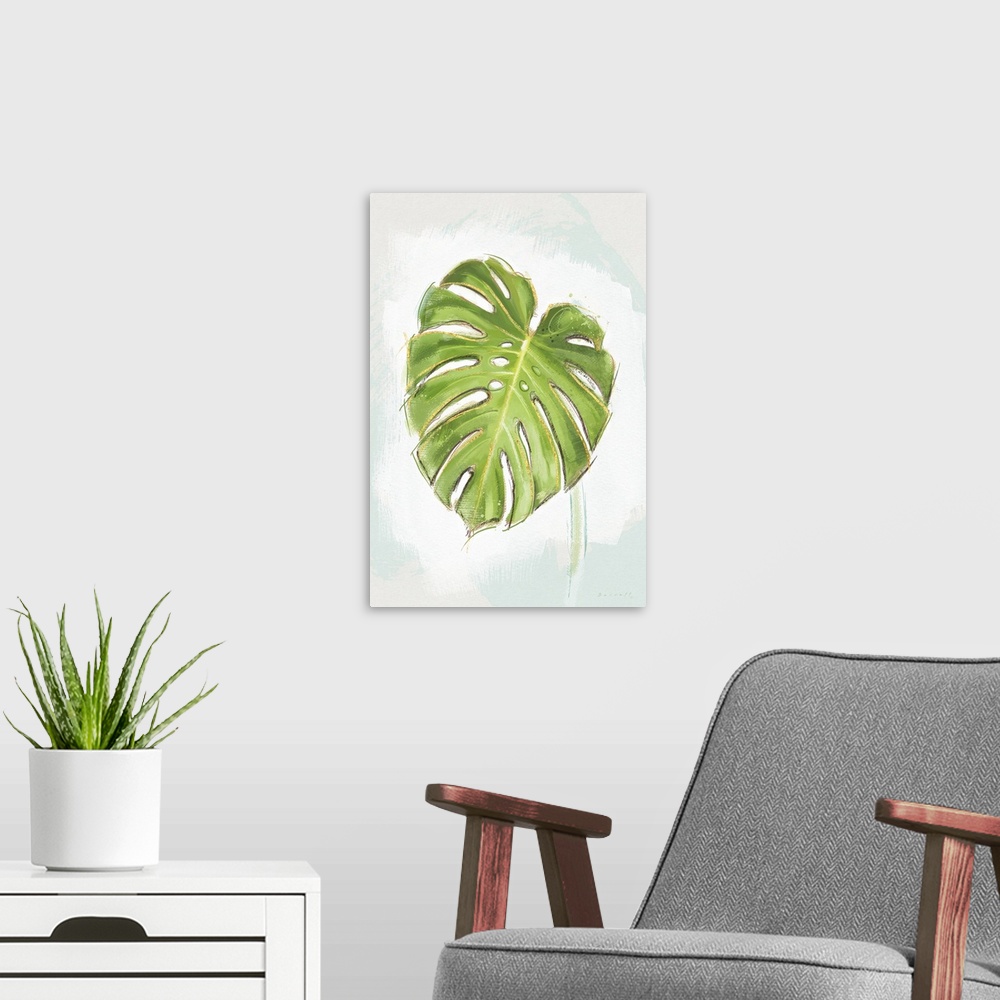 A modern room featuring A simple and elegant frond motif for a touch of the tropics