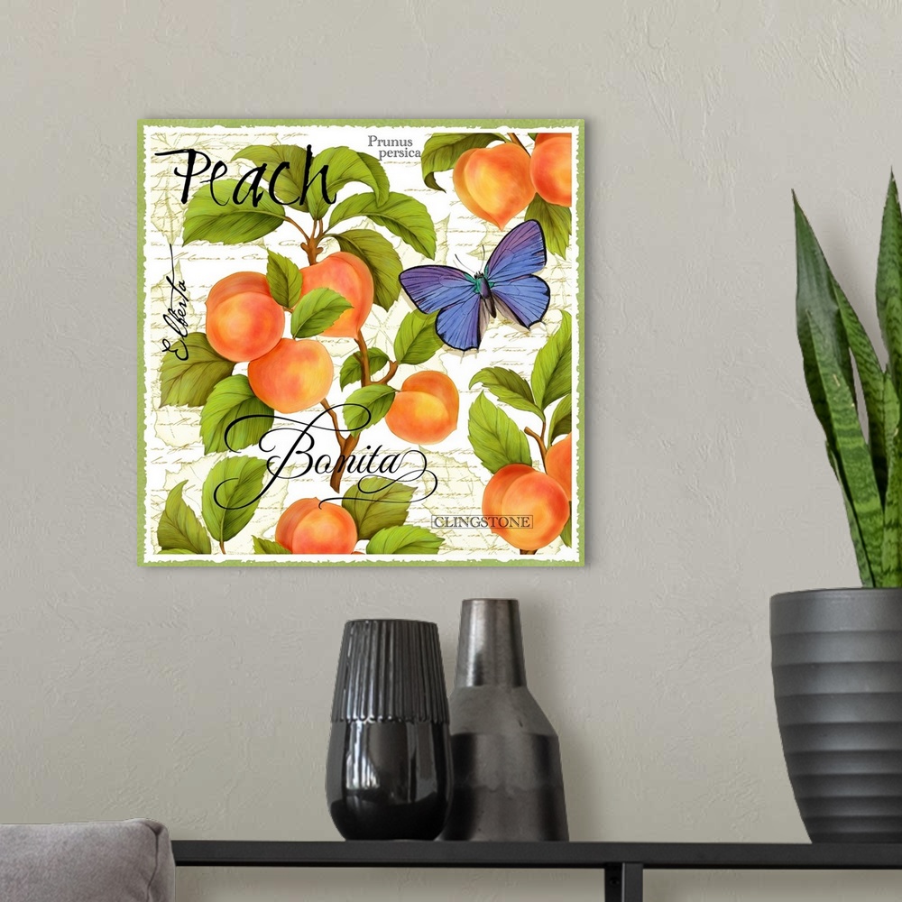 A modern room featuring Elegant botanical fruit art, perfect for kitchen decor, create an ensemble