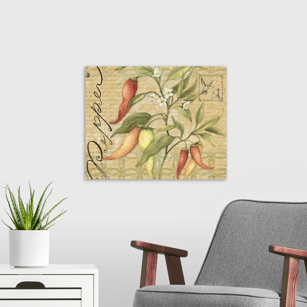 A modern room featuring Elegant botanical vegetable art perfect for kitchen, dining room, home decor