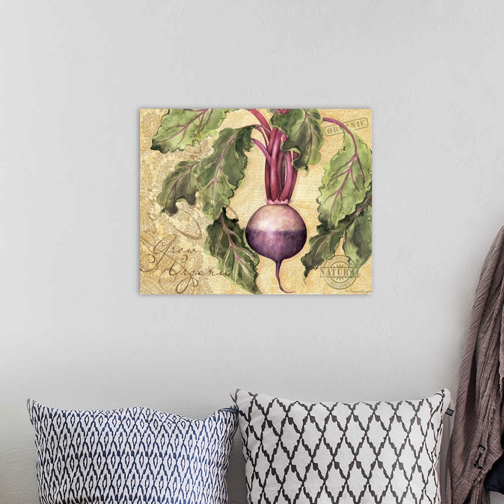 A bohemian room featuring Elegant botanical vegetable  art perfect for kitchen, dining room, home decor