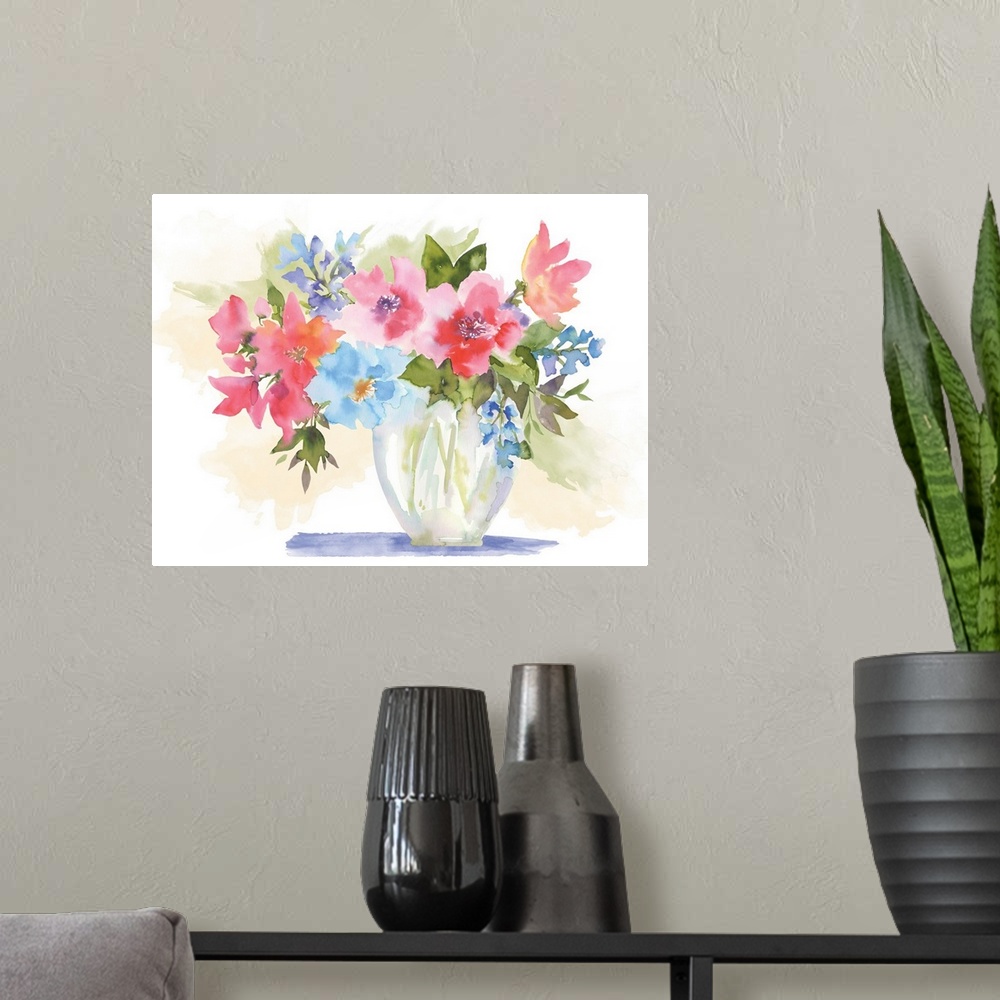 A modern room featuring This delicate pastel floral still life adds elegance and warmth to any room in the house.