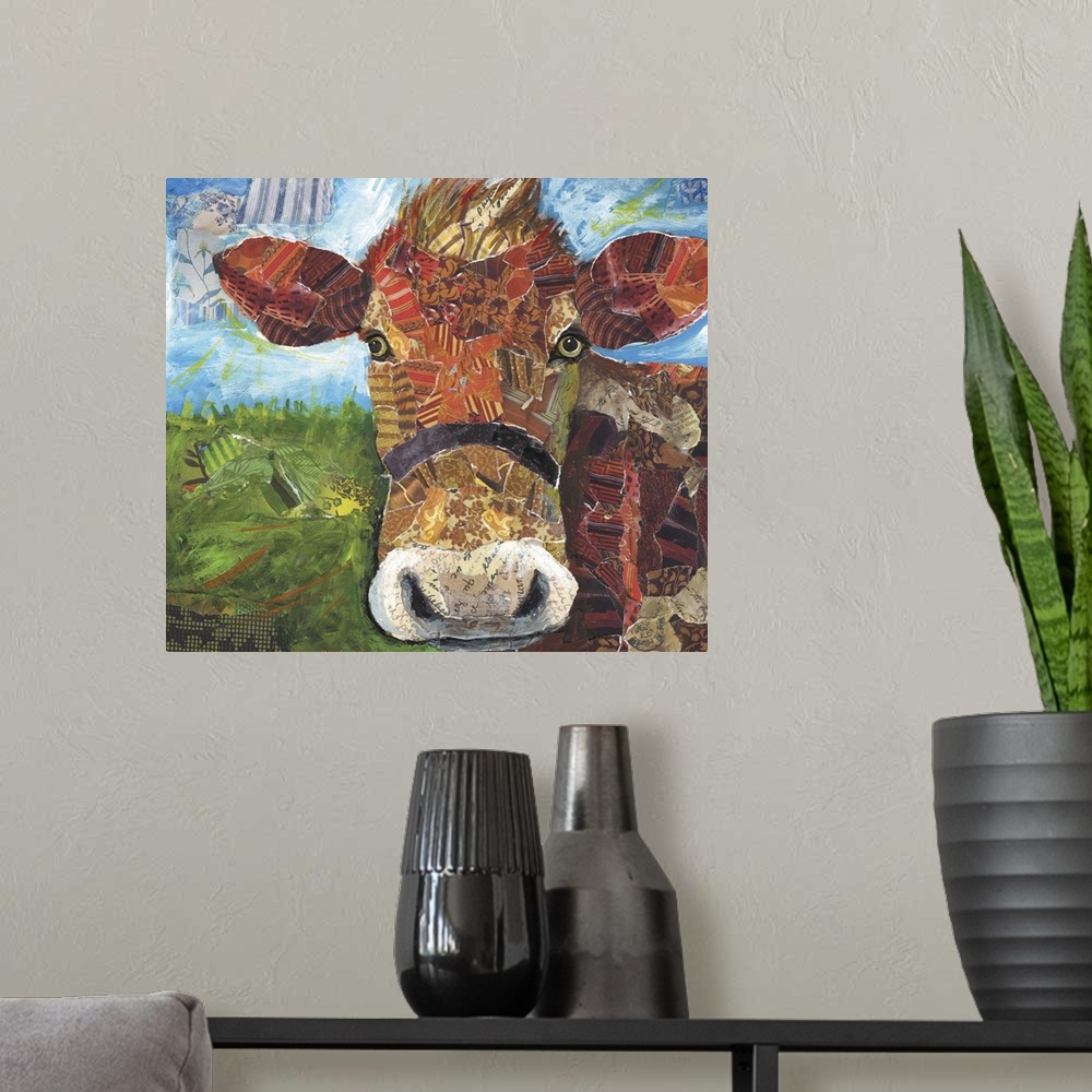 A modern room featuring Collage treatment adds a unique decorative look to a traditional animal motif.
