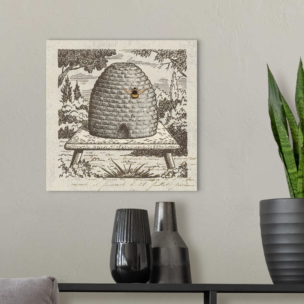 A modern room featuring Lovely monochromatic bee skep makes for a beautiful accent design.