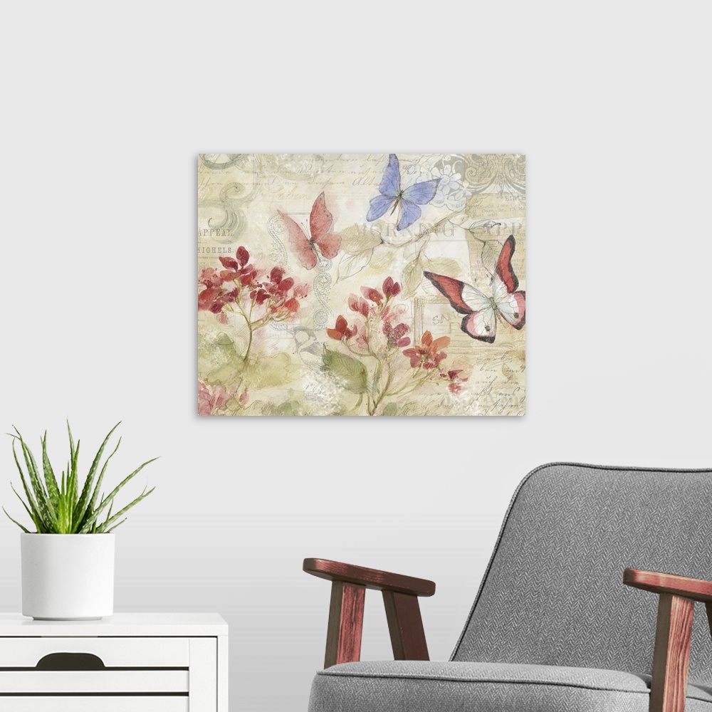 A modern room featuring Loose, sketchbook art treatment of beautiful butterflies is lovely for any decor