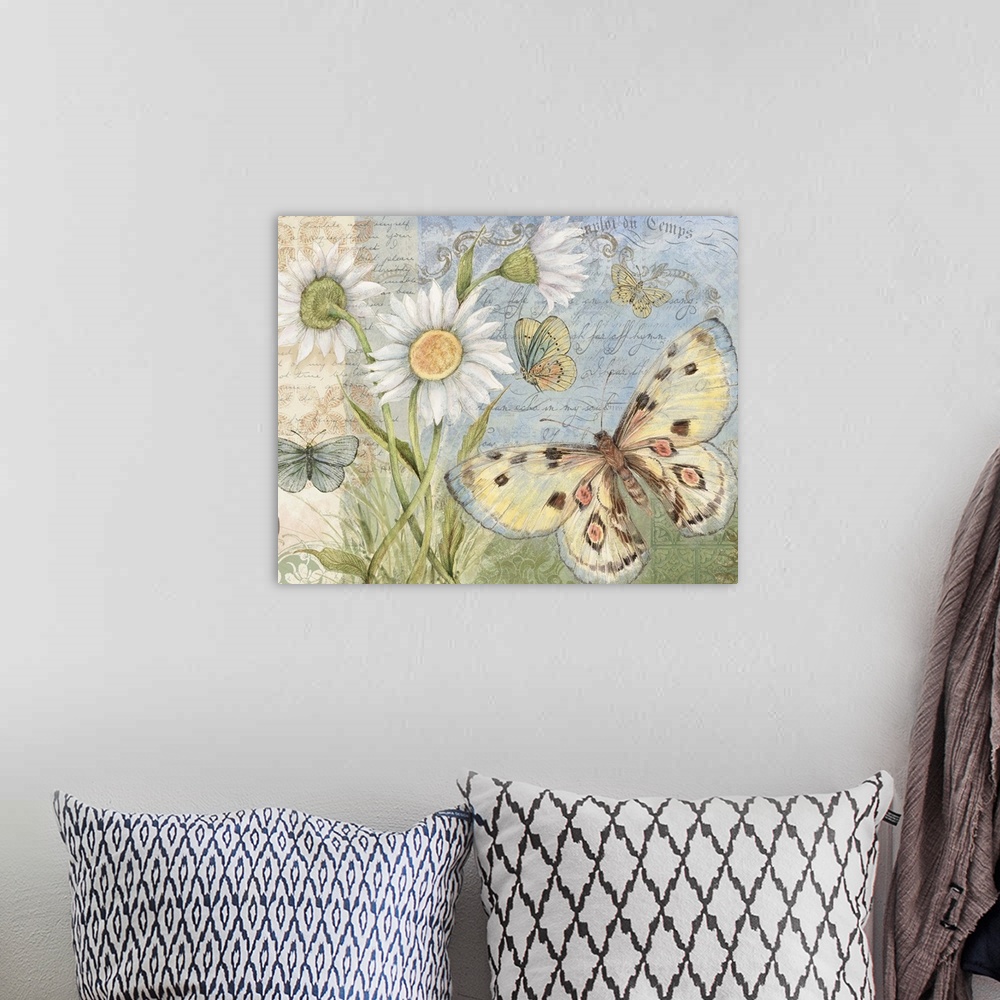A bohemian room featuring Elegant bird montage that is a beautiful nature accent for any decor.