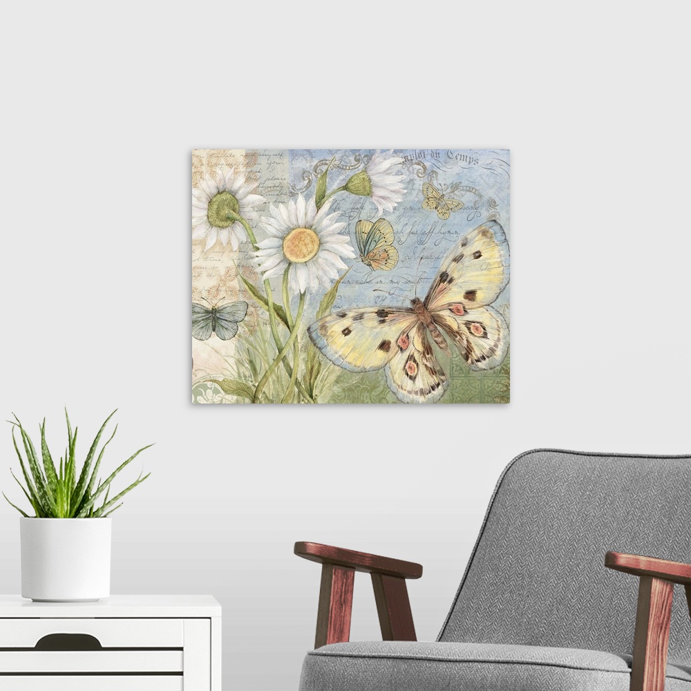 A modern room featuring Elegant bird montage that is a beautiful nature accent for any decor.
