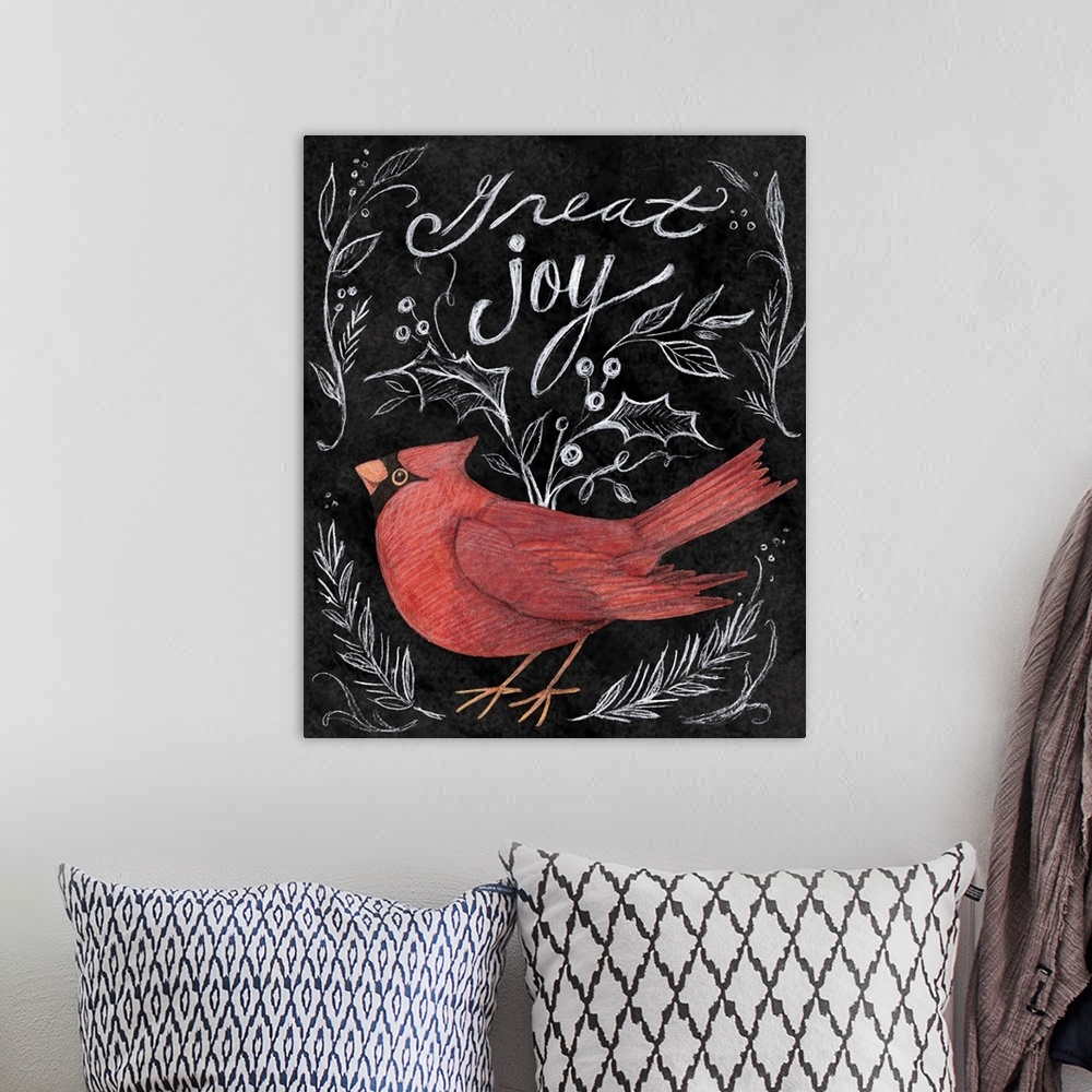 A bohemian room featuring This wonderful chalkboard cardinal makes for a charming winter accent.