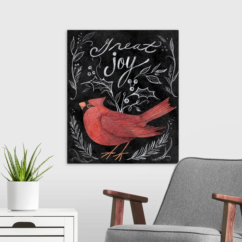 A modern room featuring This wonderful chalkboard cardinal makes for a charming winter accent.