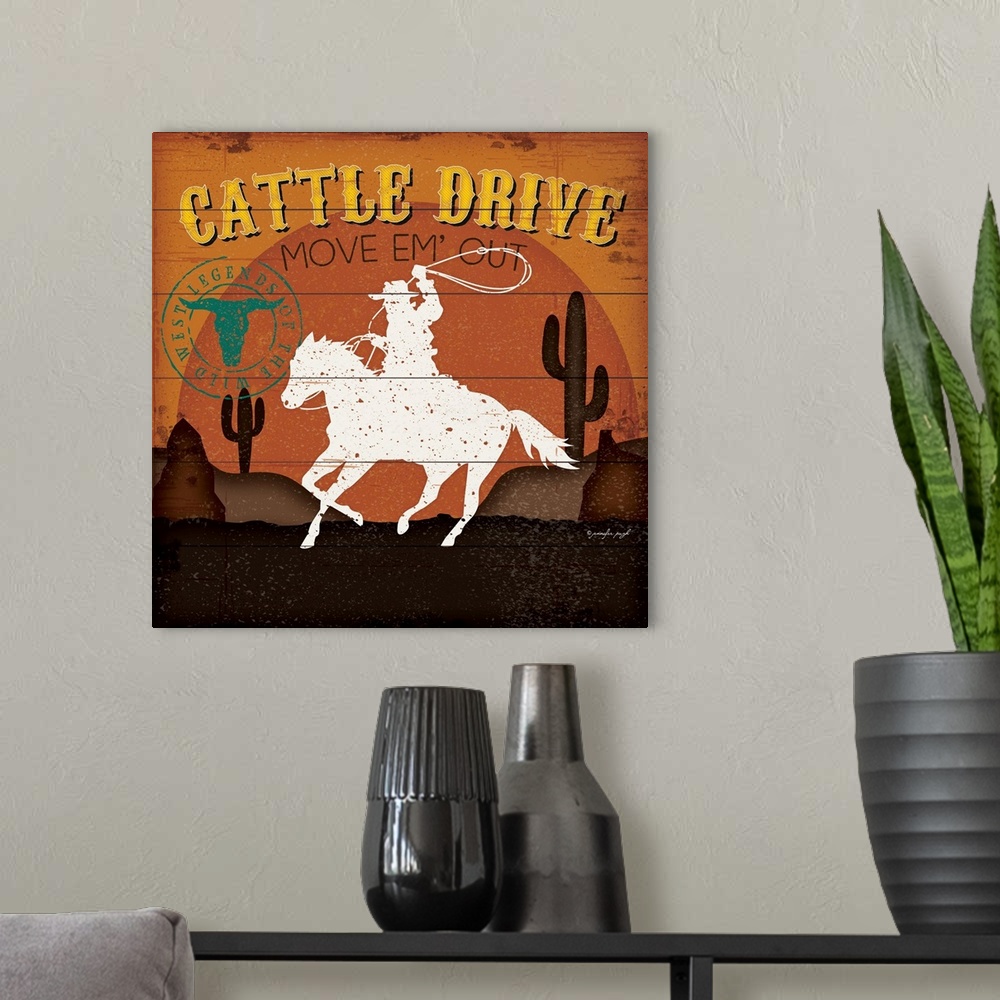 A modern room featuring Cattle Drive