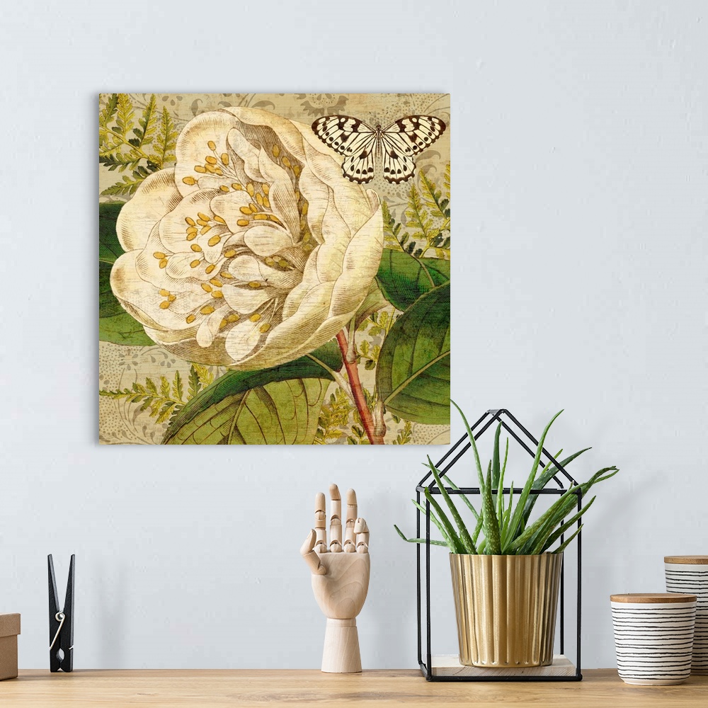 A bohemian room featuring Beautiful floral art in neutral tones will grace any wall.