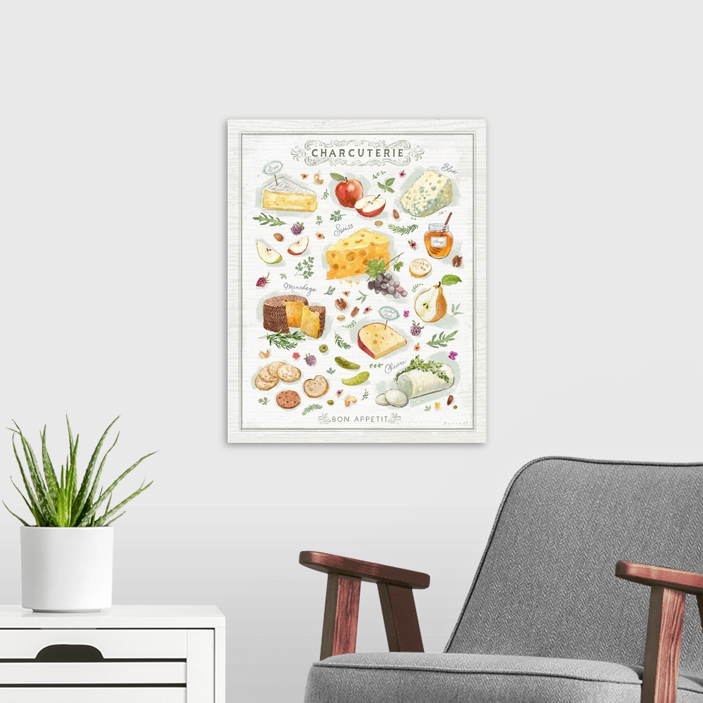 A modern room featuring Savor this charcuterie art perfect for your dining and dining areas.