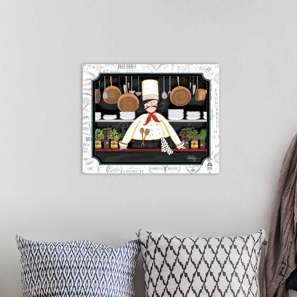 A bohemian room featuring Celebrate cooking with this fun piece of art, perfect for kitchen decor!