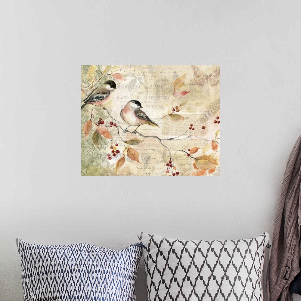 A bohemian room featuring Loose, sketchbook art treatment of the beautiful chickadee is lovely for any decor