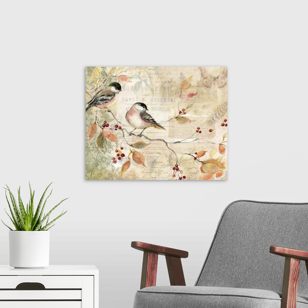 A modern room featuring Loose, sketchbook art treatment of the beautiful chickadee is lovely for any decor