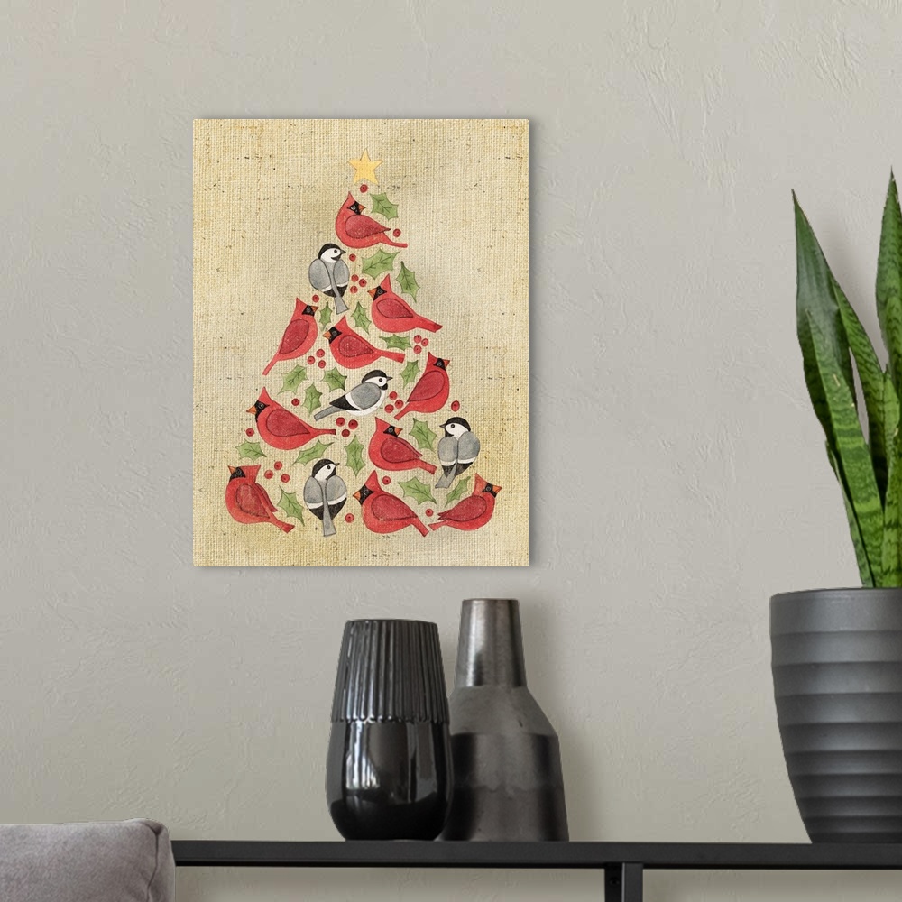 A modern room featuring Christmas Tree Cardinals