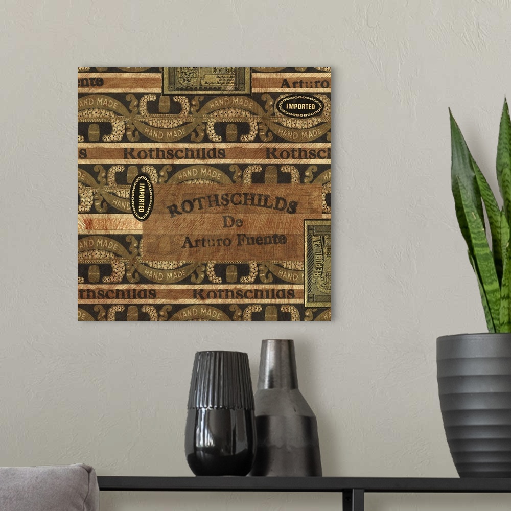 A modern room featuring Cigar label art is stylish art for den, study or man cave!