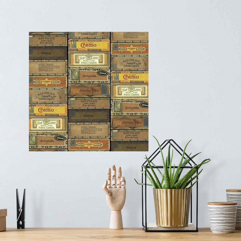 A bohemian room featuring Cigar label art is stylish art for den, study or man cave!