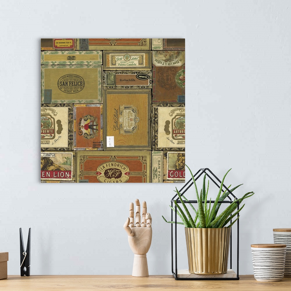 A bohemian room featuring Cigar label art is stylish art for den, study or man cave!