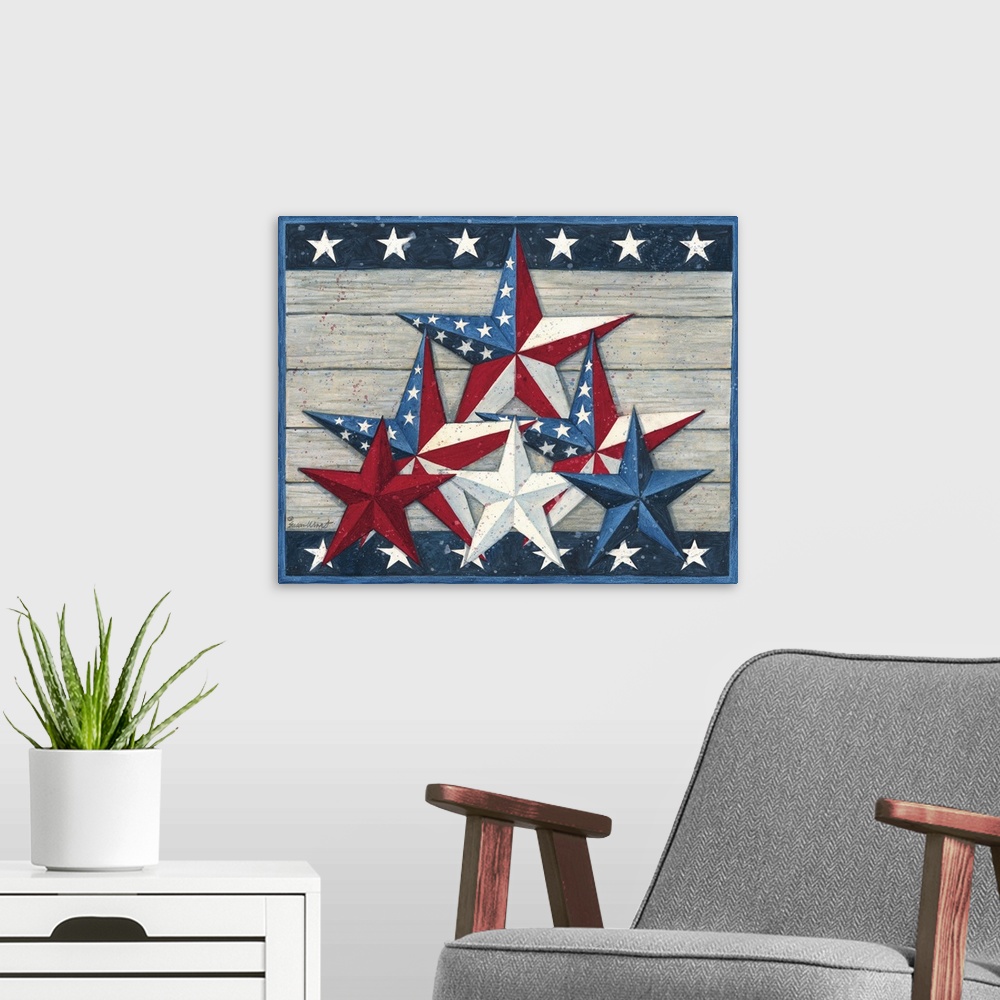 A modern room featuring Bring popular Barnstar imagery into your home with the Americana motif
