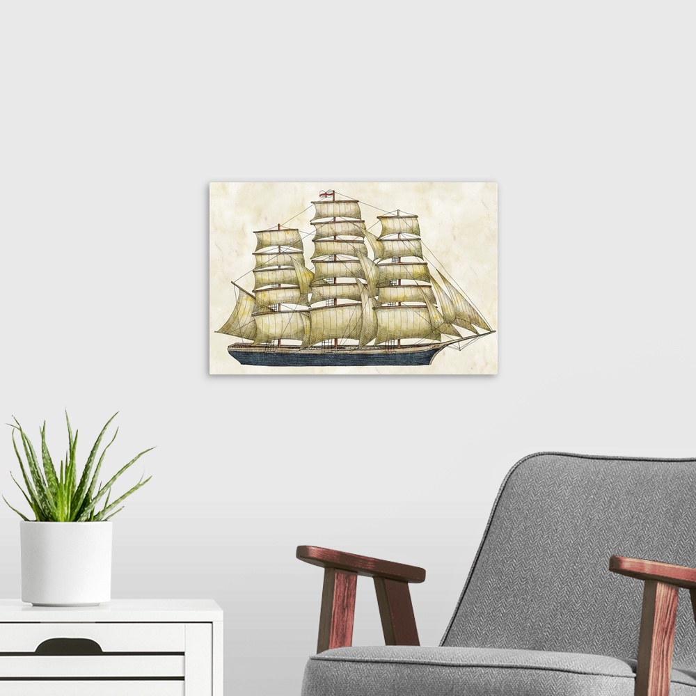 A modern room featuring Classic nautical art adds historical elegance to den, study, and more.