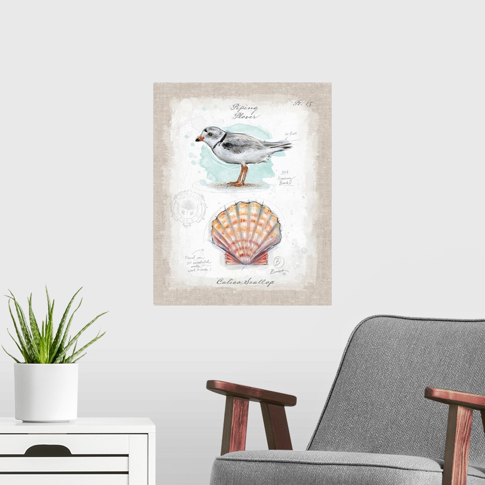 A modern room featuring Classic coastal botanical painting celebrates the beauty of the sea.