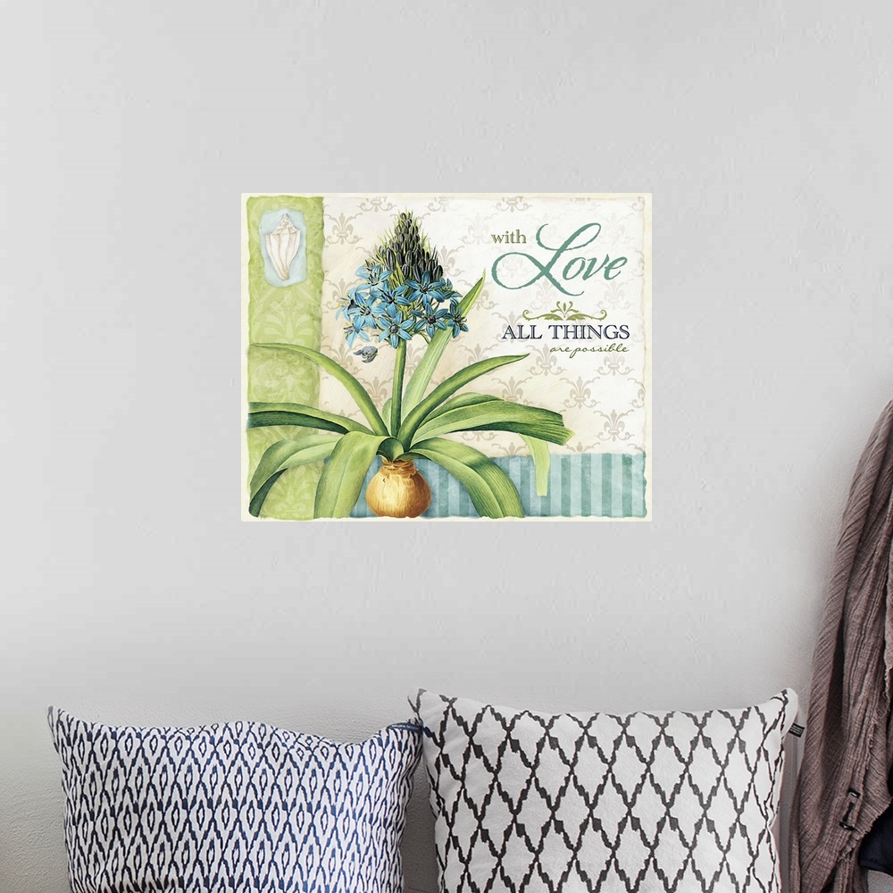 A bohemian room featuring Lovely floral art with inspirational message