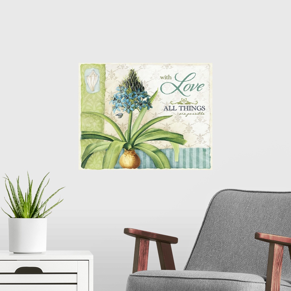 A modern room featuring Lovely floral art with inspirational message