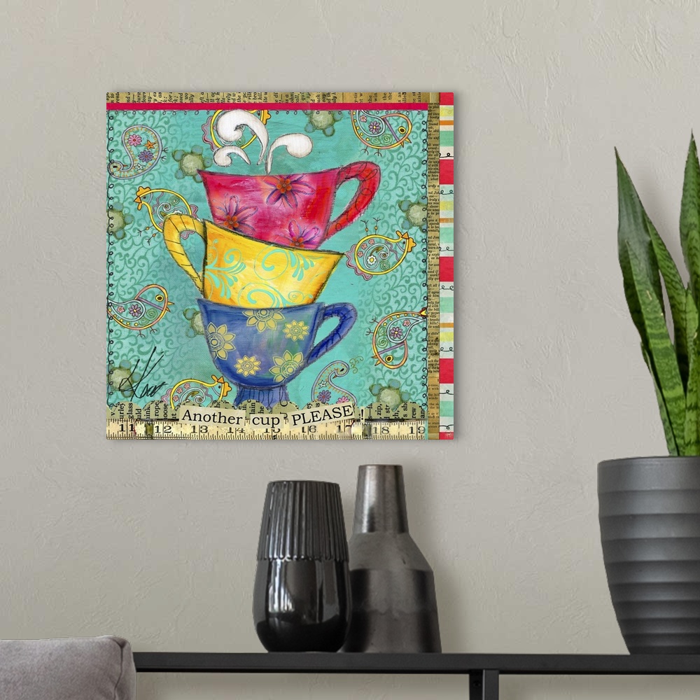 A modern room featuring Coffee lovers will savor this charming piece of art.