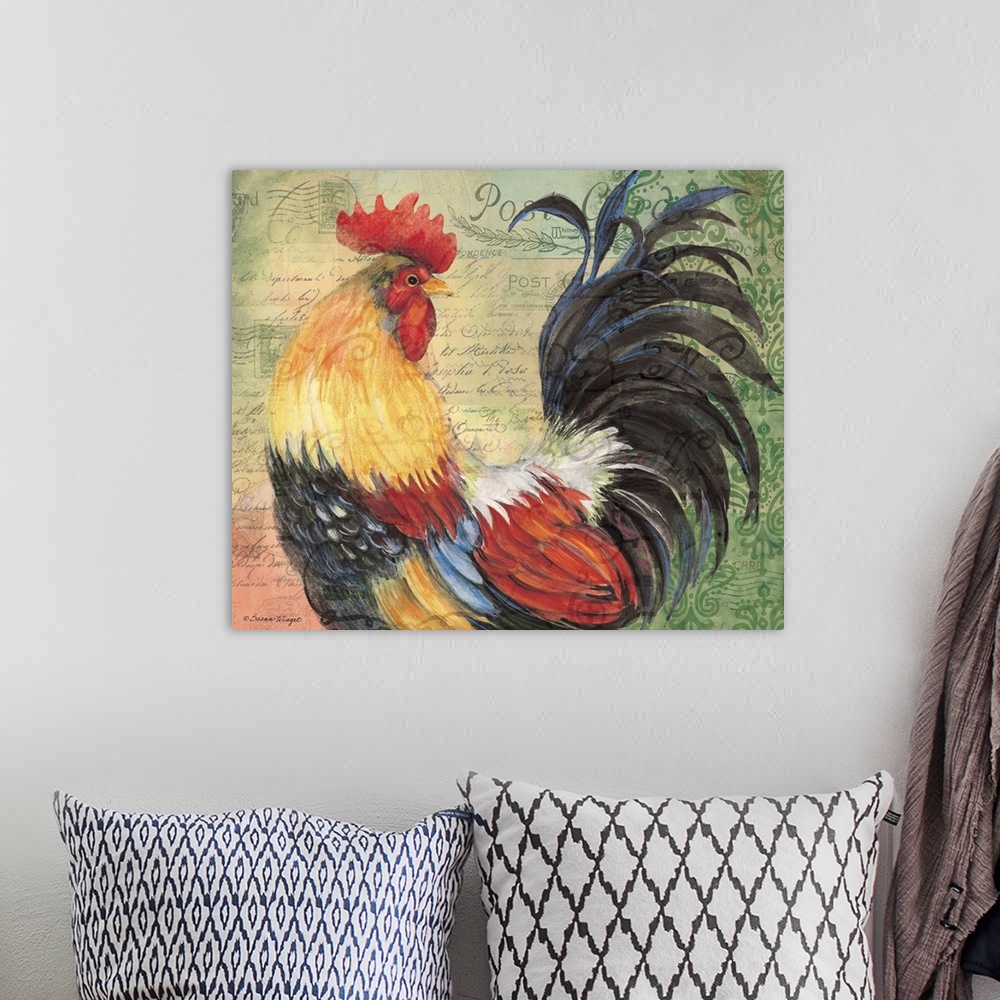 A bohemian room featuring Classic rooster adds a touch of country to your decor!