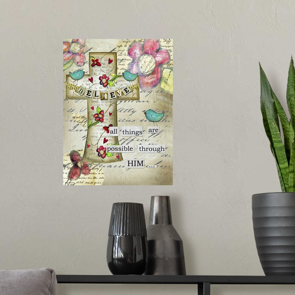 A modern room featuring Add a simply stated faith-based piece of art to your decor