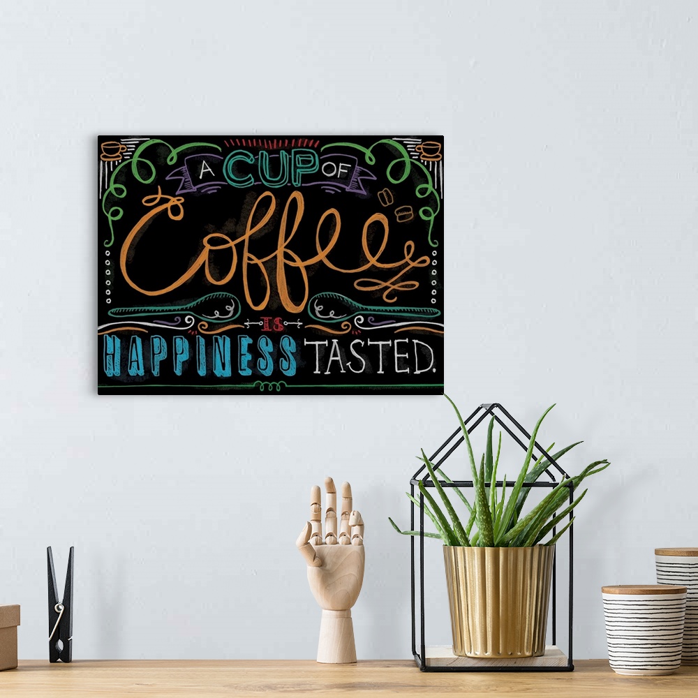 A bohemian room featuring Chalkboard style coffee art is great for kitchen décor
