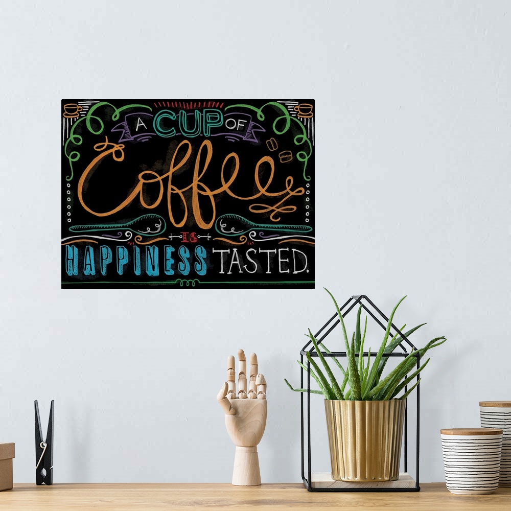 A bohemian room featuring Chalkboard style coffee art is great for kitchen décor