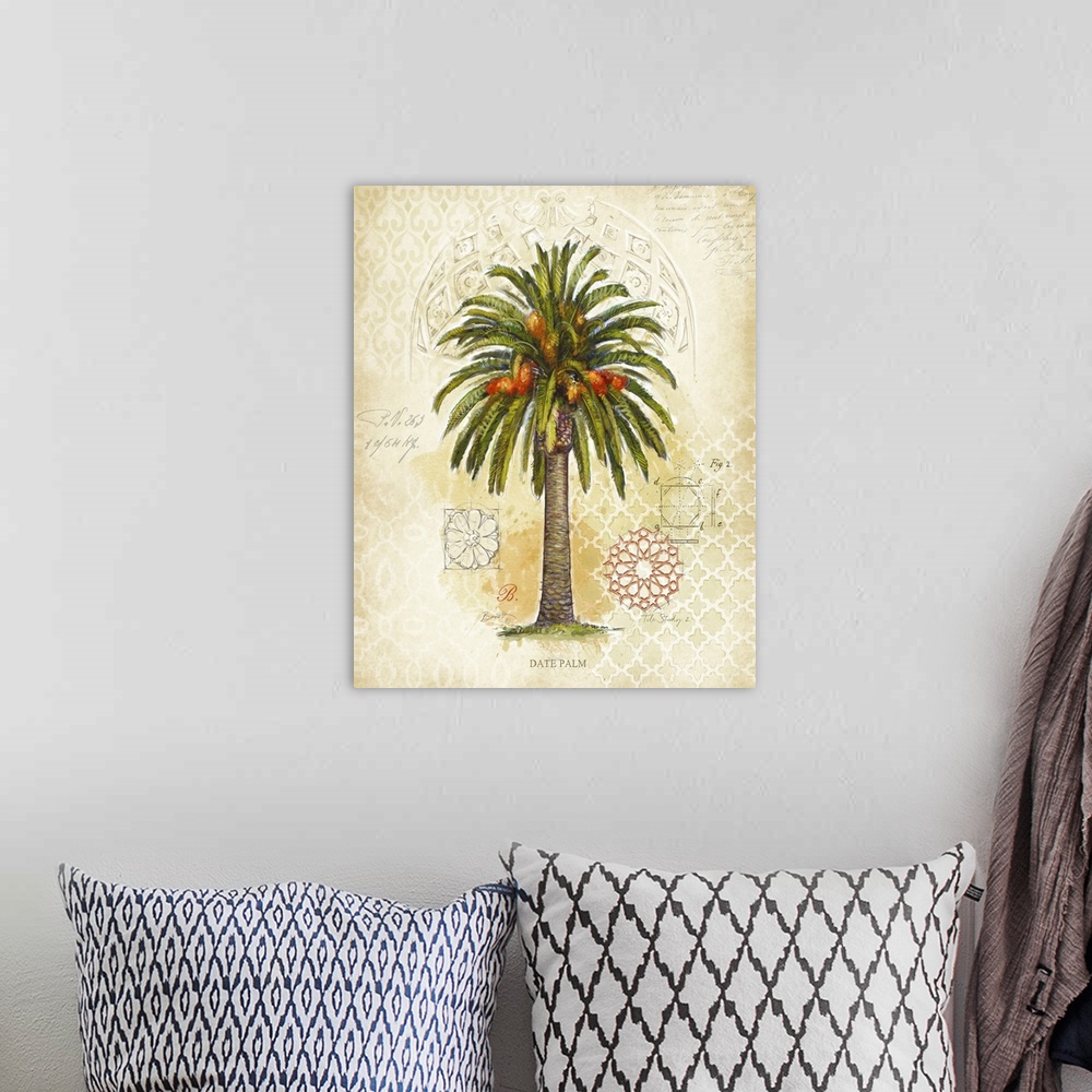 A bohemian room featuring Classic treatment of the lovely palm tree, fine art look for any decor style.