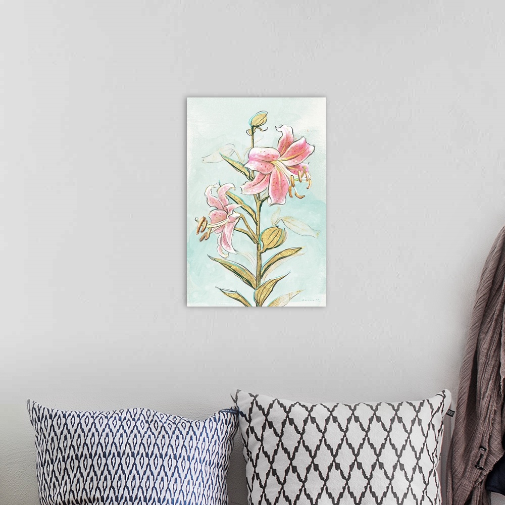A bohemian room featuring A tasteful classic floral image for any decor.